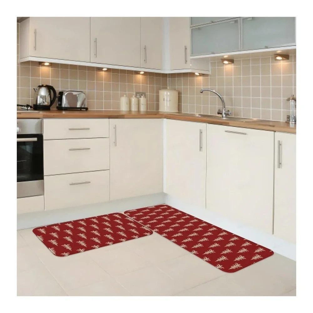 Christmas Kitchen Mat Set Of 2 With Christmas Trees Red Christmas Mat Set